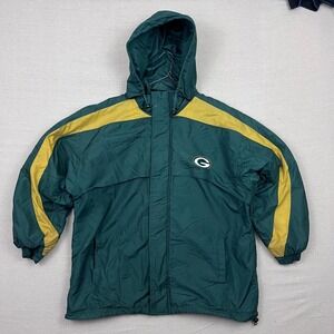 Vintage Puma Green Bay Packers NFL Mens XL Full Zip Hooded Jacket Fleece Lined